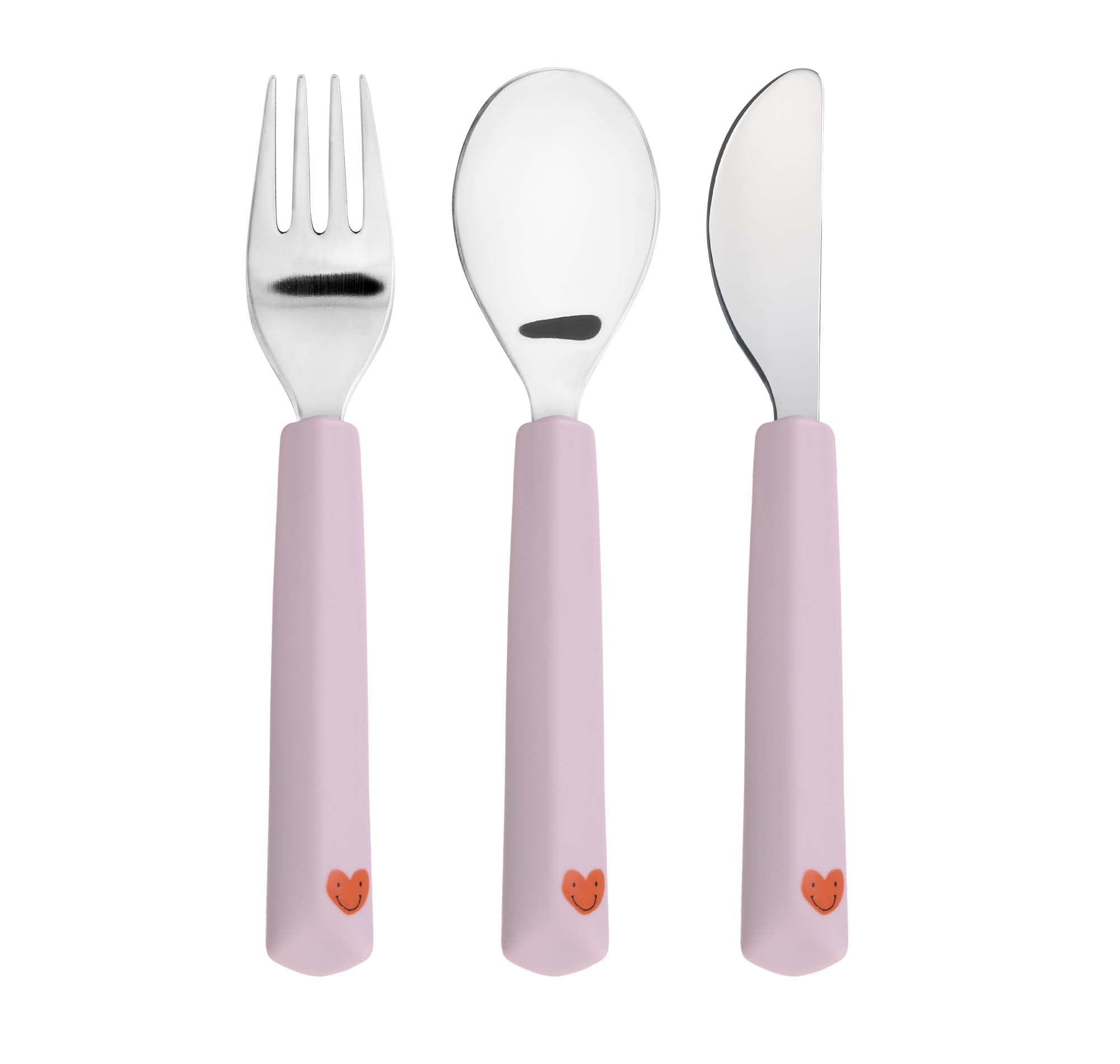 Kinderbestekset hartjes lavendel met silicone handvaten 3 stuks