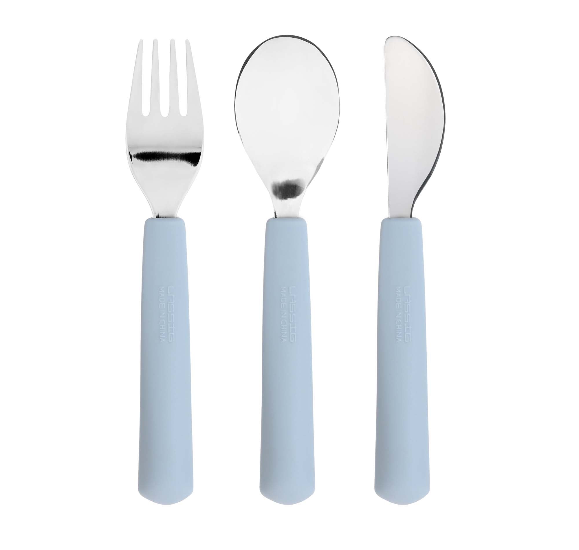 Kinderbestekset smile hemelsblauw met silicone handvaten 3 stuks