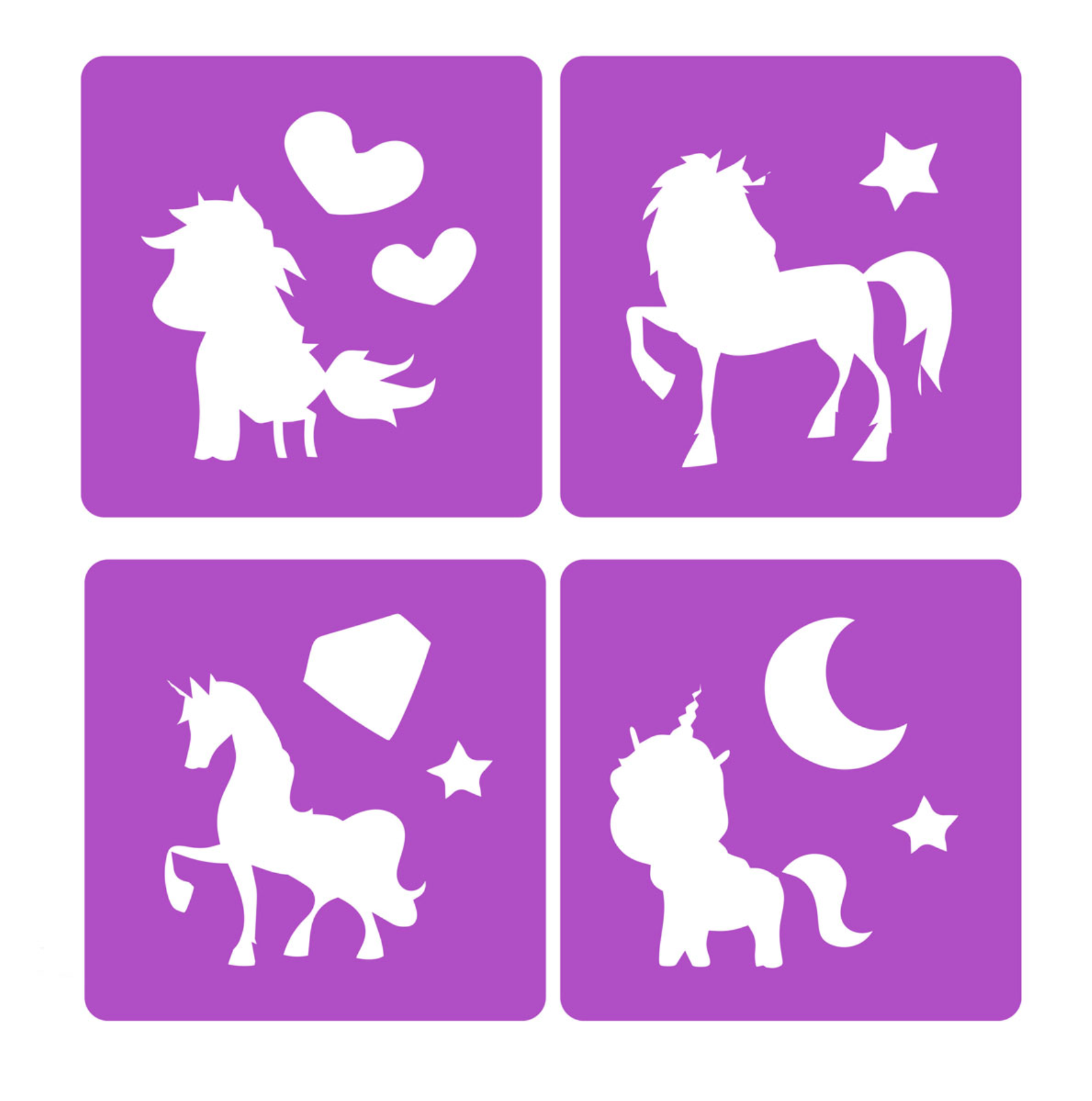 Stoepkrijt eenhoorn met 4 verschillende sjablonen